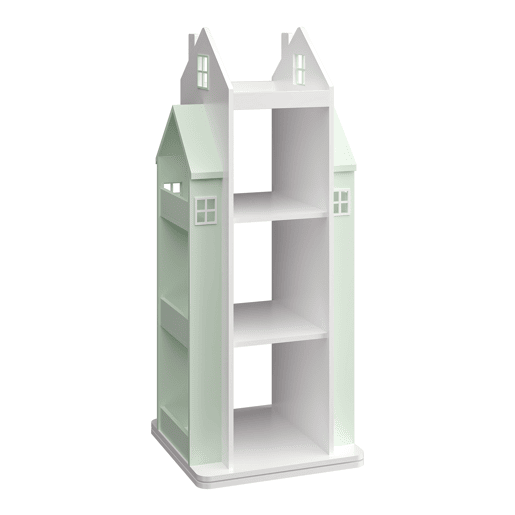 Estante rotativa para crianças Vipsali com design da casa 108x40x40 cm verde mentabranco en.casa