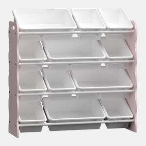 Estante para crianças Vestnes com 12 caixas de arrumação 78x86x27 cm - Cor-de-rosaBranco en.casa