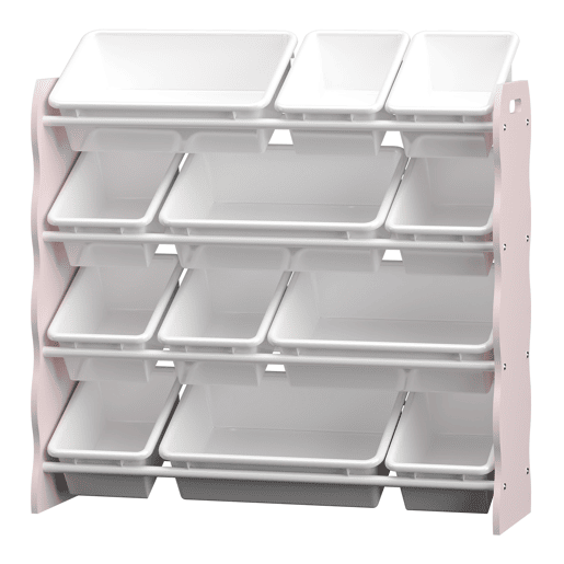 Estante para crianças Vestnes com 12 caixas de arrumação 78x86x27 cm - Cor-de-rosaBranco en.casa