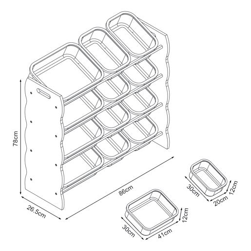 Estante para crianças Vestnes com 12 caixas de arrumação 78x86x27 cm - Cor-de-rosaBranco en.casa