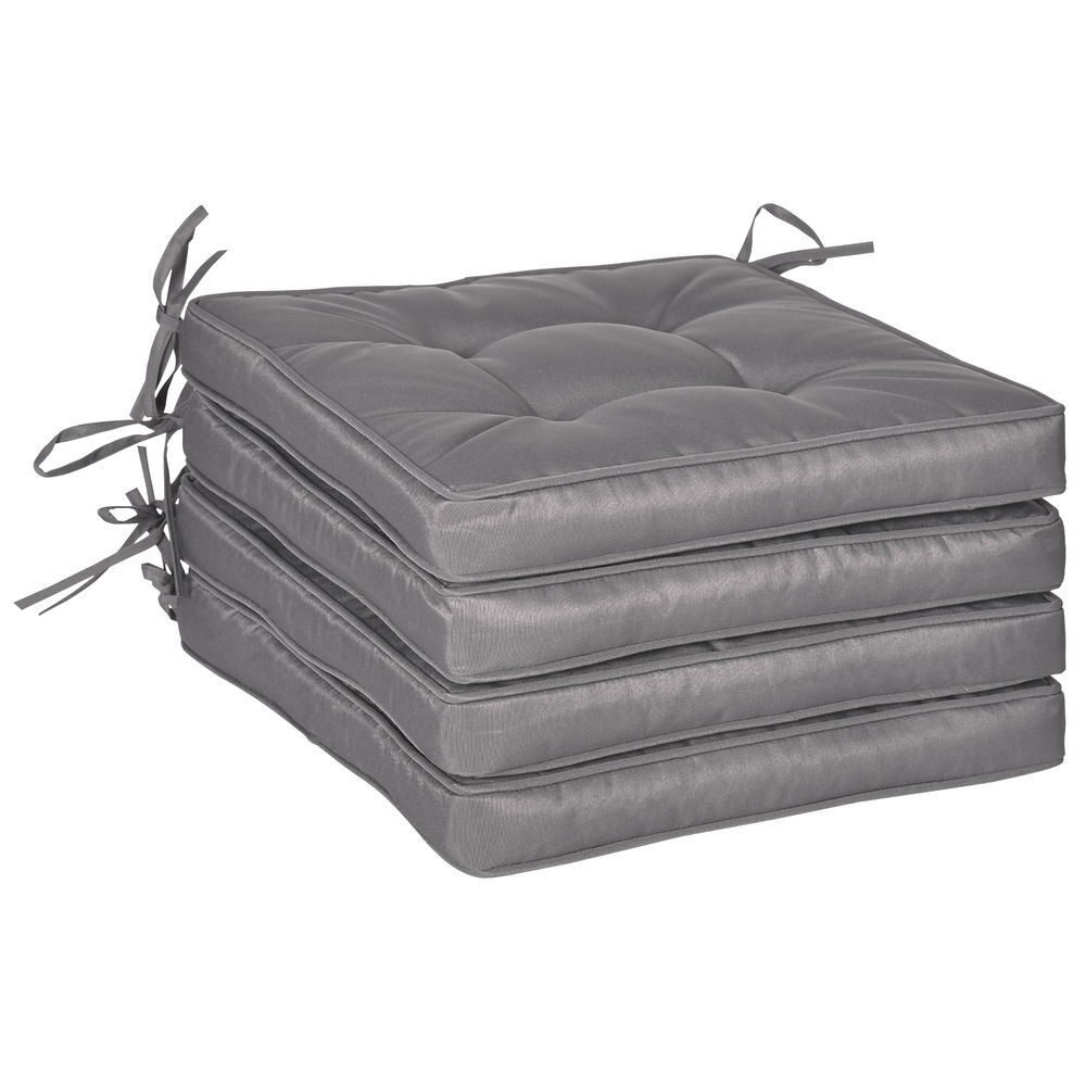 Outsunny conjunto de cojines para sillas de comedor 42x42x5 cm juego de 4 piezas cojines para sillas de jardín impermeable con 2 amarres de fijación gris oscuro