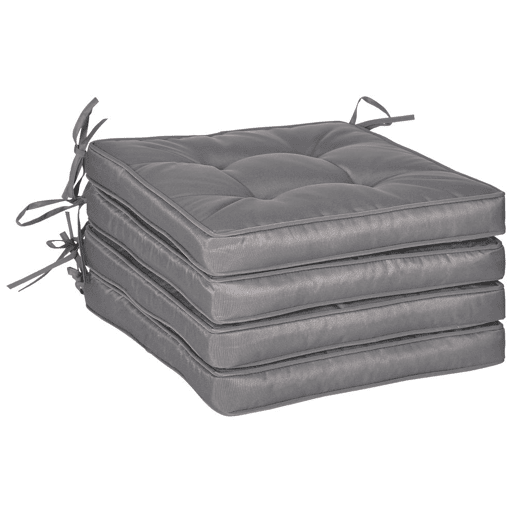 Outsunny Conjunto de Almofadas para Cadeiras de Jantar 42x42x5 cm Jogo de 4 Peças Almofadas para Cadeiras de Jardim Impermeáveis com 2 Amarras de Fixação Cinzento