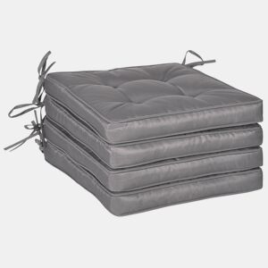 Outsunny Conjunto de Almofadas para Cadeiras de Jantar 42x42x5 cm Jogo de 4 Peças Almofadas para Cadeiras de Jardim Impermeáveis com 2 Amarras de Fixação Cinzento