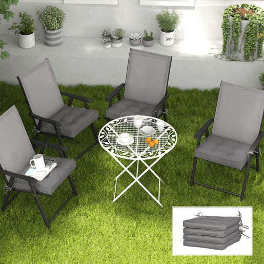 Outsunny Conjunto de Almofadas para Cadeiras de Jantar 42x42x5 cm Jogo de 4 Peças Almofadas para Cadeiras de Jardim Impermeáveis com 2 Amarras de Fixação Cinzento