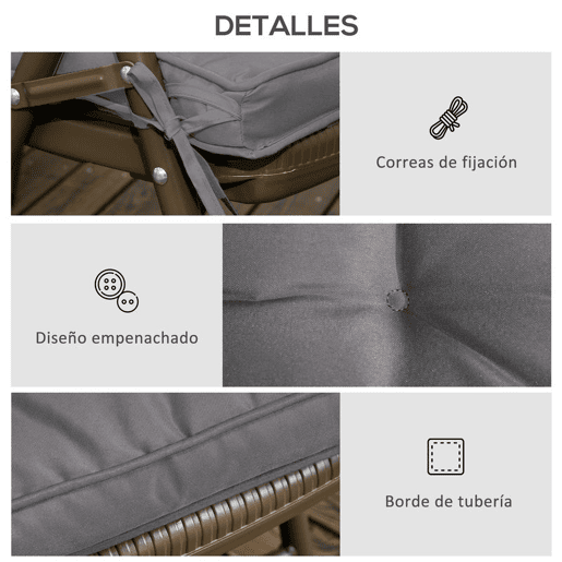Outsunny Conjunto de Almofadas para Cadeiras de Jantar 42x42x5 cm Jogo de 4 Peças Almofadas para Cadeiras de Jardim Impermeáveis com 2 Amarras de Fixação Cinzento