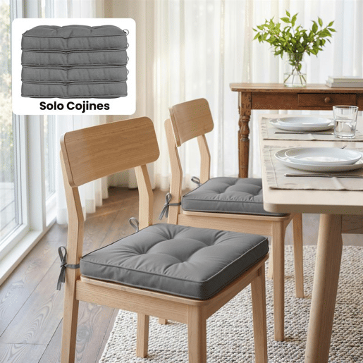 Outsunny Conjunto de Almofadas para Cadeiras de Jantar 42x42x5 cm Jogo de 4 Peças Almofadas para Cadeiras de Jardim Impermeáveis com 2 Amarras de Fixação Cinzento