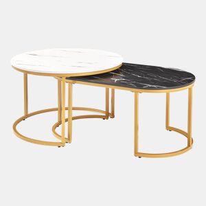 Mesa de centro Oppeerg conjunto de 2 metal aspeto mármore, preto-brancodourado en.casa