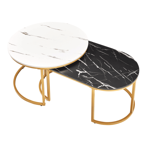 Mesa de centro Oppeerg conjunto de 2 metal aspeto mármore, preto-brancodourado en.casa