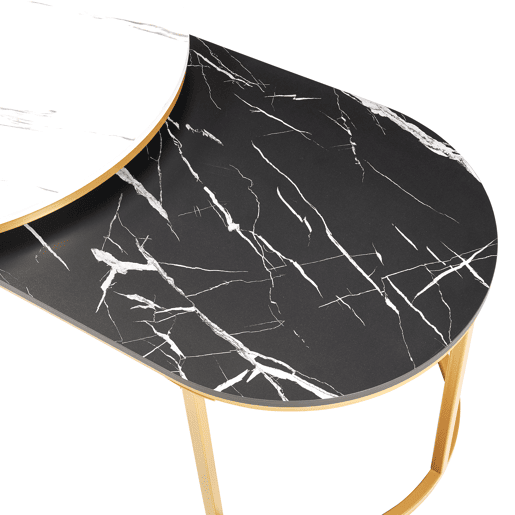 Mesa de centro Oppeerg conjunto de 2 metal aspeto mármore, preto-brancodourado en.casa