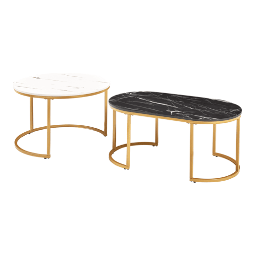Mesa de centro Oppeerg conjunto de 2 metal aspeto mármore, preto-brancodourado en.casa