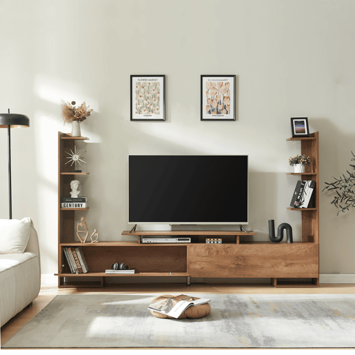 Armário para TV Rauki com prateleiras laterais 233x31x141 cm Efeito Nogueiraen.casa