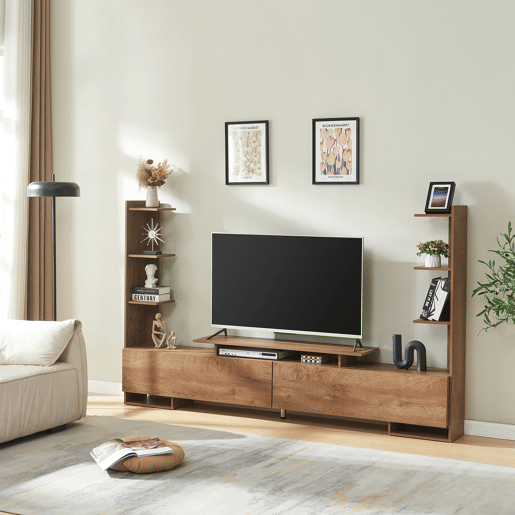 Armário para TV Rauki com prateleiras laterais 233x31x141 cm Efeito Nogueiraen.casa