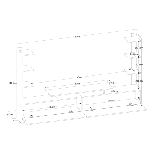 Armário para TV Rauki com prateleiras laterais 233x31x141 cm Efeito Nogueiraen.casa
