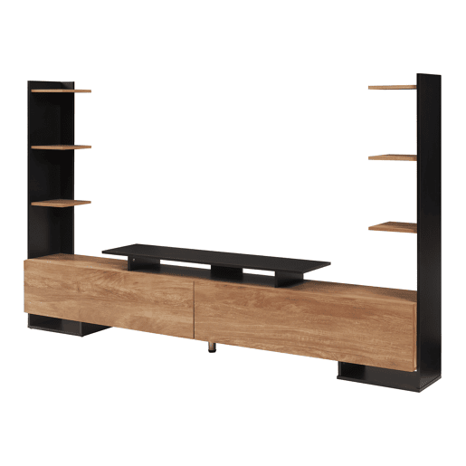 Armário para TV Rauki com prateleiras laterais 233x31x141 cm Preto  Efeito Madeira mango en.casa