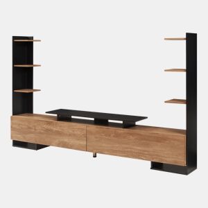 Armário para TV Rauki com prateleiras laterais 233x31x141 cm Preto  Efeito Madeira mango en.casa