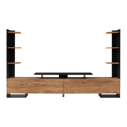 Armário para TV Rauki com prateleiras laterais 233x31x141 cm Preto  Efeito Madeira mango en.casa