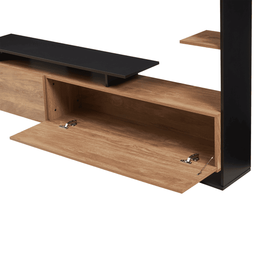 Armário para TV Rauki com prateleiras laterais 233x31x141 cm Preto  Efeito Madeira mango en.casa