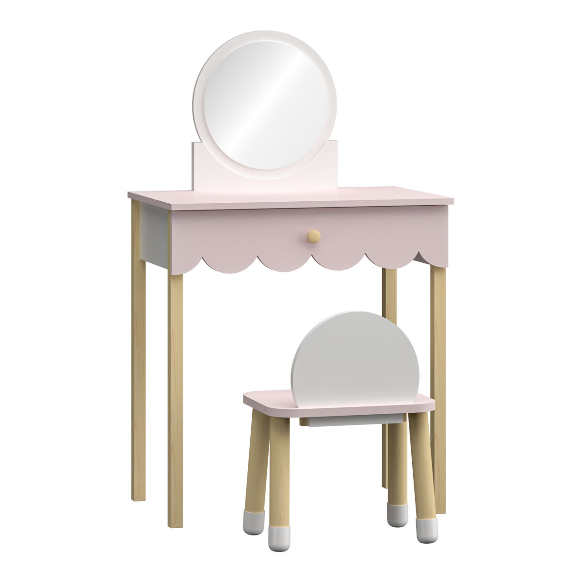 Tocador infantil con taburete vestnes - rosa/blanco [en.casa]