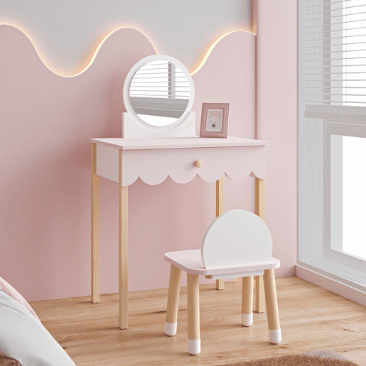 Mesa de maquilhagem para crianças com cadeira Vestnes Cotton - CandyBranco en.casa