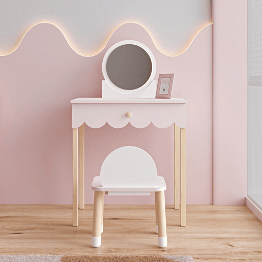 Mesa de maquilhagem para crianças com cadeira Vestnes Cotton - CandyBranco en.casa