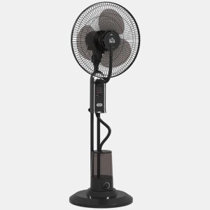 HOMCOM Ventoinha de Pé com Nebulizador 75 W Temporizador Depósito 3,2L Controlo Remoto 3 Velocidades 3 Hélices e Ecrã LED Ø44,5 cm Preto