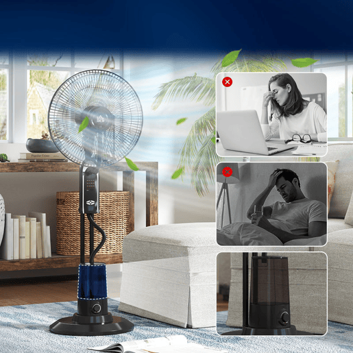 HOMCOM Ventoinha de Pé com Nebulizador 75 W Temporizador Depósito 3,2L Controlo Remoto 3 Velocidades 3 Hélices e Ecrã LED Ø44,5 cm Preto