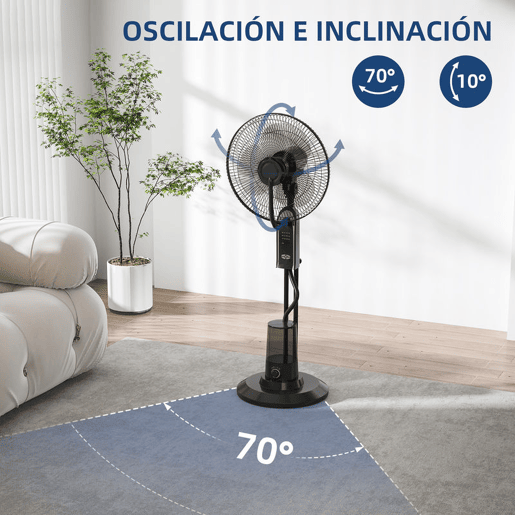 HOMCOM Ventoinha de Pé com Nebulizador 75 W Temporizador Depósito 3,2L Controlo Remoto 3 Velocidades 3 Hélices e Ecrã LED Ø44,5 cm Preto