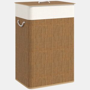 HOMCOM Cesto de Roupa com Tampa 72L Cesto de Roupa de Bambu com Bolsa Interior Removível e Alças para Lavandaria Dormitório 40x30x60 cm Madeira e Creme