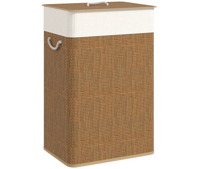 Homcom cesto de ropa sucia con tapa 72l cesta colada de bambú con bolsa interior extraíble y asas para lavandería dormitorio 40x30x60 cm marrón