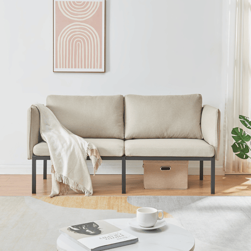 Sofá de 2 lugares Kamar estofado com almofadas 69x158x63cm Bege en.casa