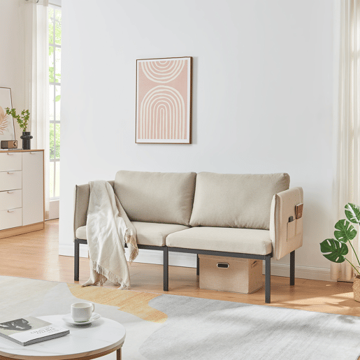 Sofá de 2 lugares Kamar estofado com almofadas 69x158x63cm Bege en.casa