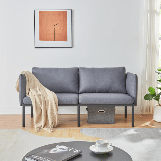 Sofá de 2 lugares Kamar estofado com almofadas 69x158x63cm Cinzento escuro en.casa