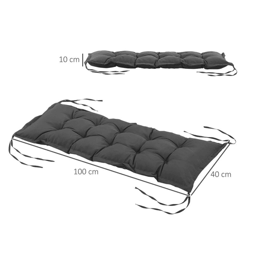 Outsunny Almofada para Banco de Jardim Acolchoada 100x40x10 cm Almofada Retangular para Interior e Exterior com Acolchoado Espesso e Cintas de Fixação Cinza Escuro