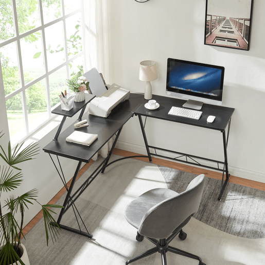 Escritorio Yremso con prateleira forma de L 122x122x98cm - Negro en.casa