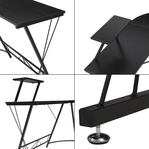 Escritorio Yremso con prateleira forma de L 122x122x98cm - Negro en.casa
