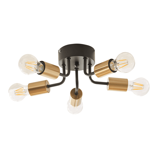 Candeeiro de teto Barrow 5 luzes em metal pretodourado