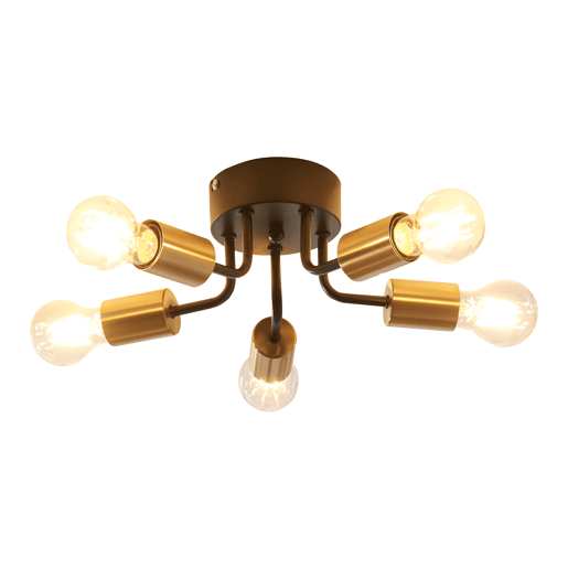 Candeeiro de teto Barrow 5 luzes em metal pretodourado