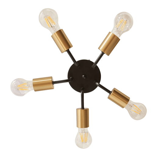 Candeeiro de teto Barrow 5 luzes em metal pretodourado