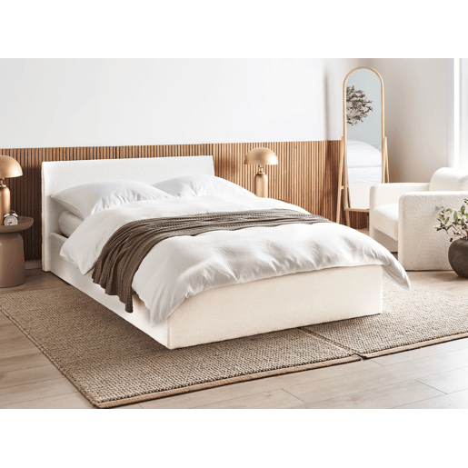 Cama baú Bouclé ORBEY 140 x 200 cm Branco creme