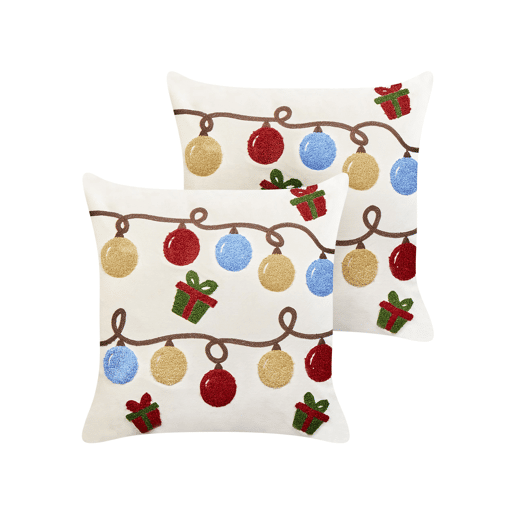 Conjunto de 2 almofadas decorativas PALMIER Veludo 45 x 45 cm Branco creme Padrão natalicio