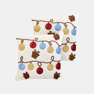 Conjunto de 2 almofadas decorativas PALMIER Veludo 45 x 45 cm Branco creme Padrão natalicio