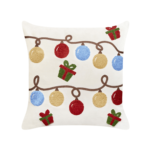 Conjunto de 2 almofadas decorativas PALMIER Veludo 45 x 45 cm Branco creme Padrão natalicio