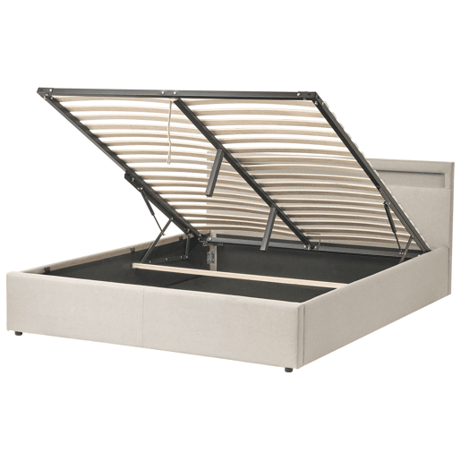 Cama baú com LED Tecido ARMELLE 160 x 200 cm Creme