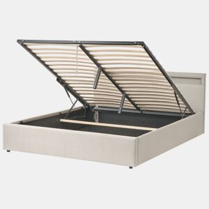Cama baú com LED Tecido ARMELLE 160 x 200 cm Creme