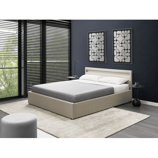Cama baú com LED Tecido ARMELLE 160 x 200 cm Creme