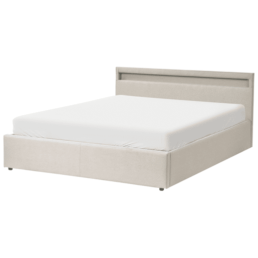 Cama baú com LED Tecido ARMELLE 160 x 200 cm Creme