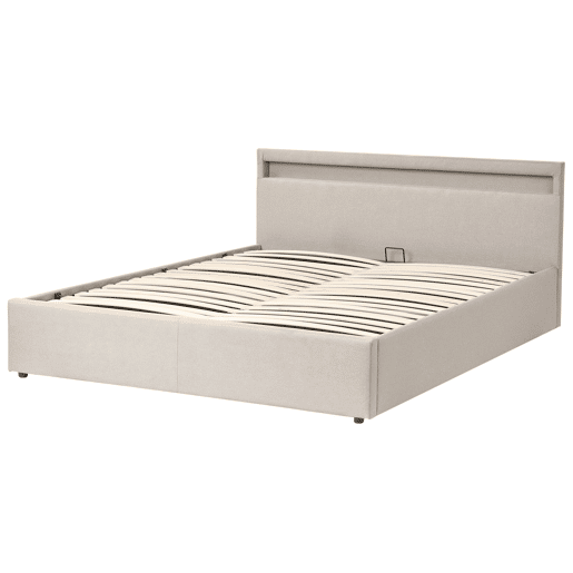 Cama baú com LED Tecido ARMELLE 160 x 200 cm Creme