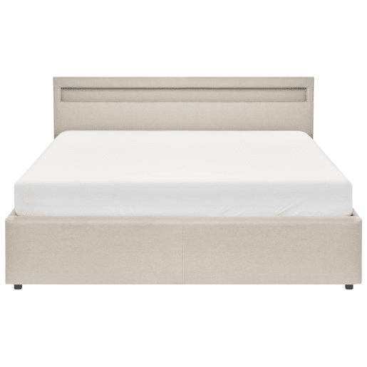 Cama baú com LED Tecido ARMELLE 160 x 200 cm Creme