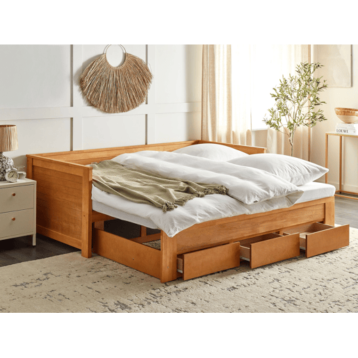 Beliani Cama com gavetas de arrumação Madeira de seringueira CAHORS