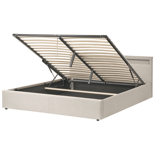 Cama baú com LED Tecido ARMELLE 180 x 200 cm Creme